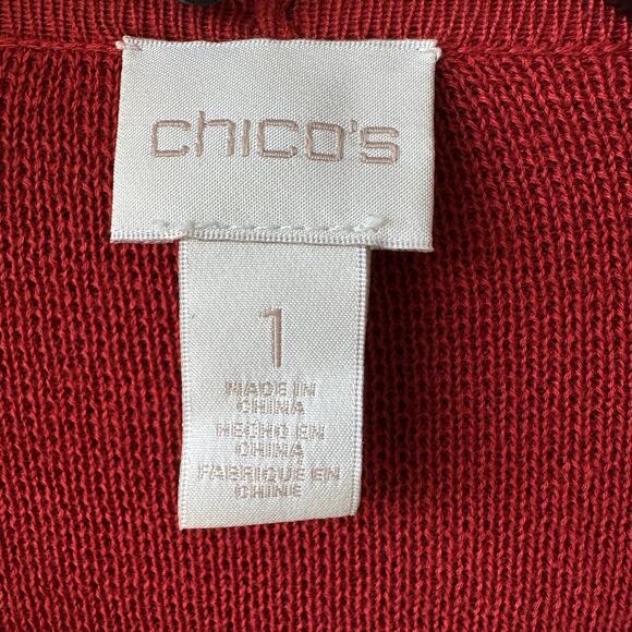 Chico’s Rust Ruffle Cardigan Sweater M Soft Cottagecore Feminine Fall Layer - Picture 5 of 7